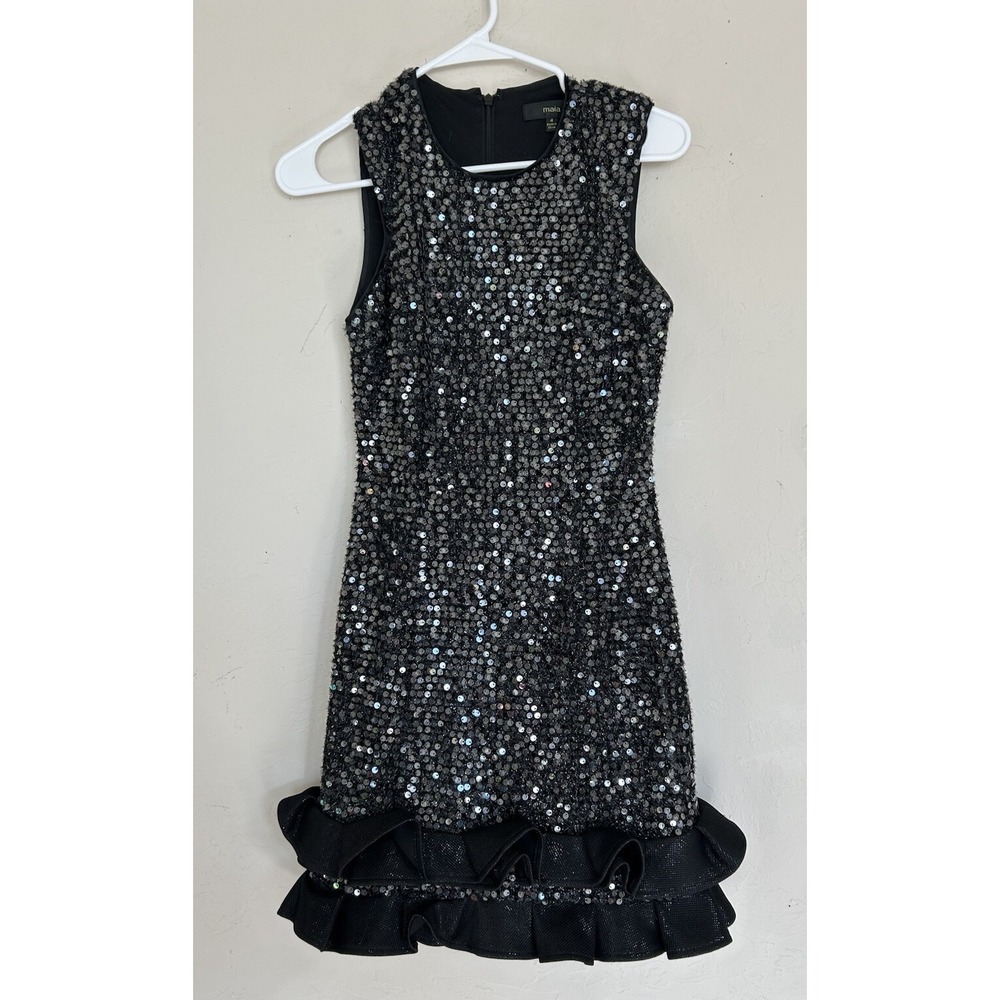 Maia Black Sequin Mini Dress Ruffle‎ Party NYE Holiday 4 Black